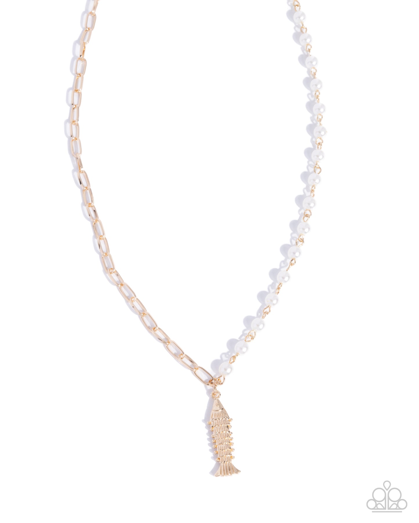 Paparazzi Coastal Corporate - Gold Chain & Gold Fish, White Pearl Necklace N3945