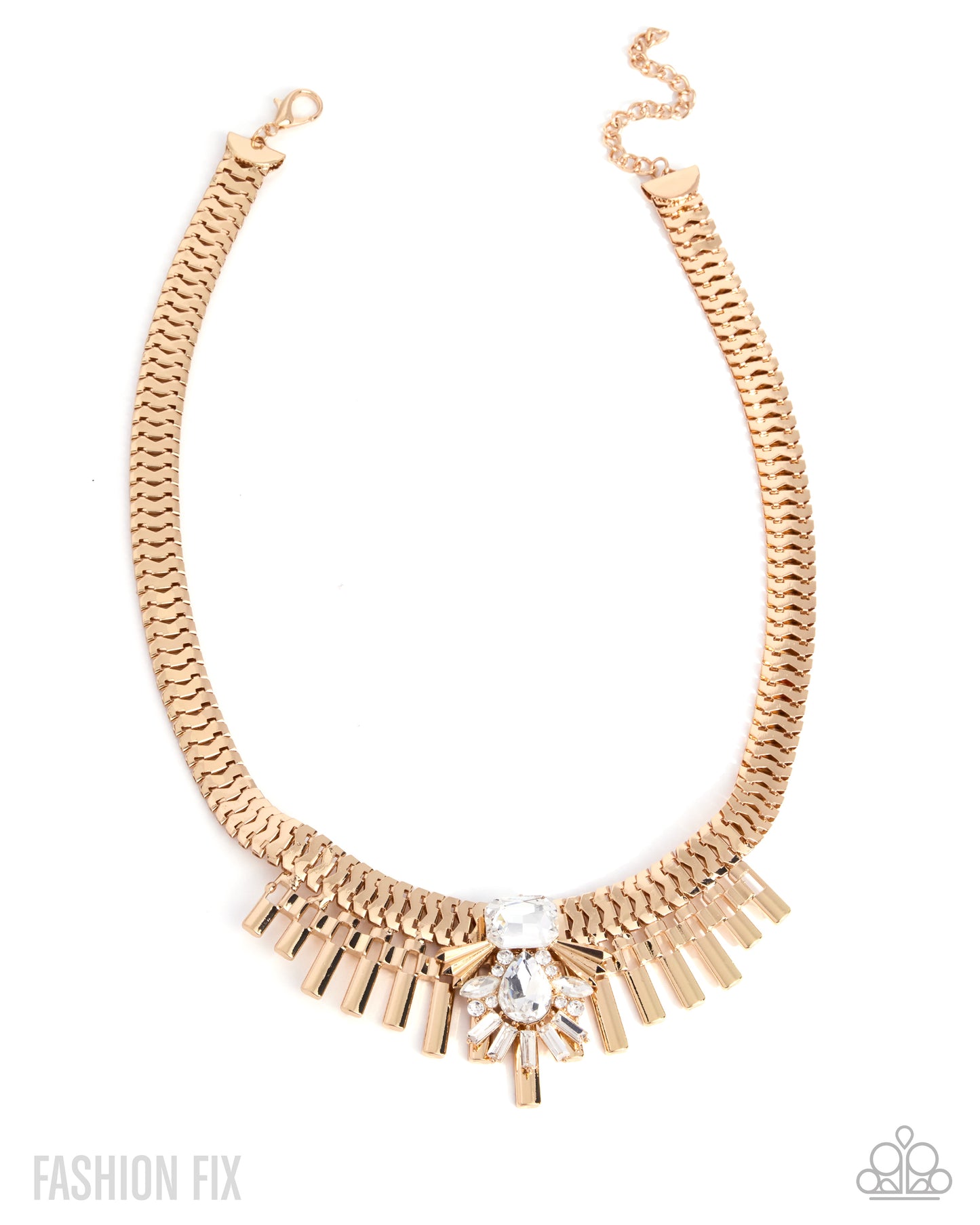 Paparazzi Over The Top Opulence - Gold & White Gem Collar Style Necklace Fiercely 5th Avenue Fashion Fix April 2026 N3987