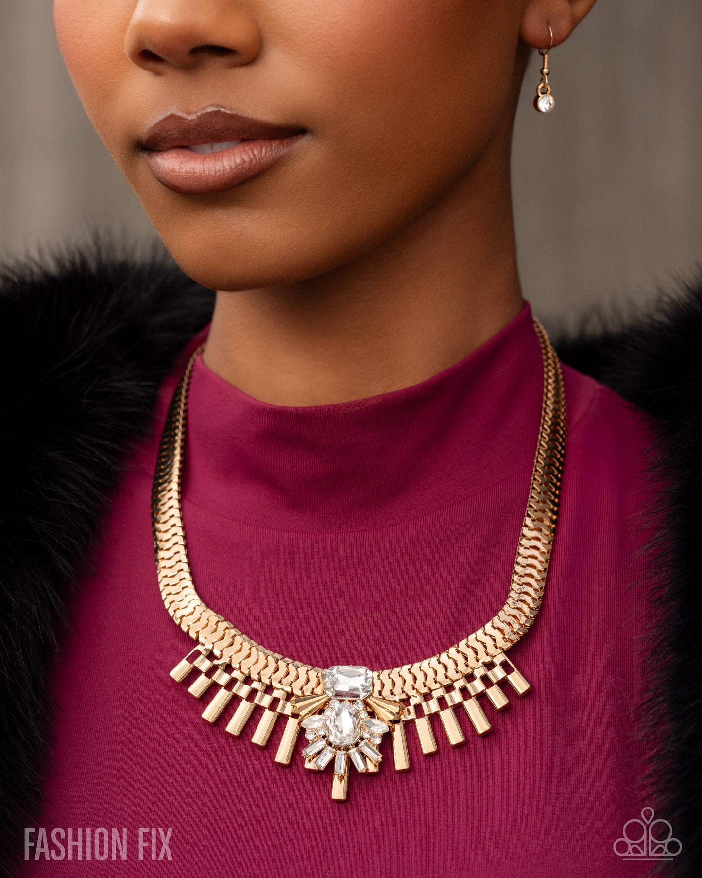 Paparazzi Over The Top Opulence - Gold & White Gem Collar Style Necklace Fiercely 5th Avenue Fashion Fix April 2026 N3987