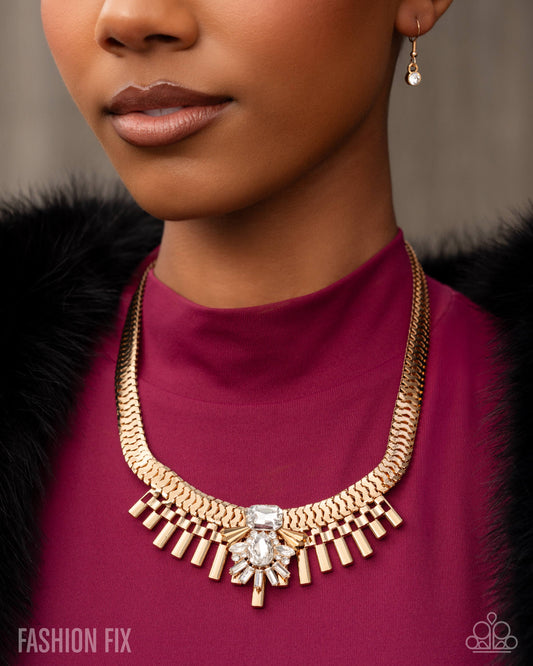 Paparazzi Over The Top Opulence - Gold & White Gem Collar Style Necklace Fiercely 5th Avenue Fashion Fix April 2026 N3987