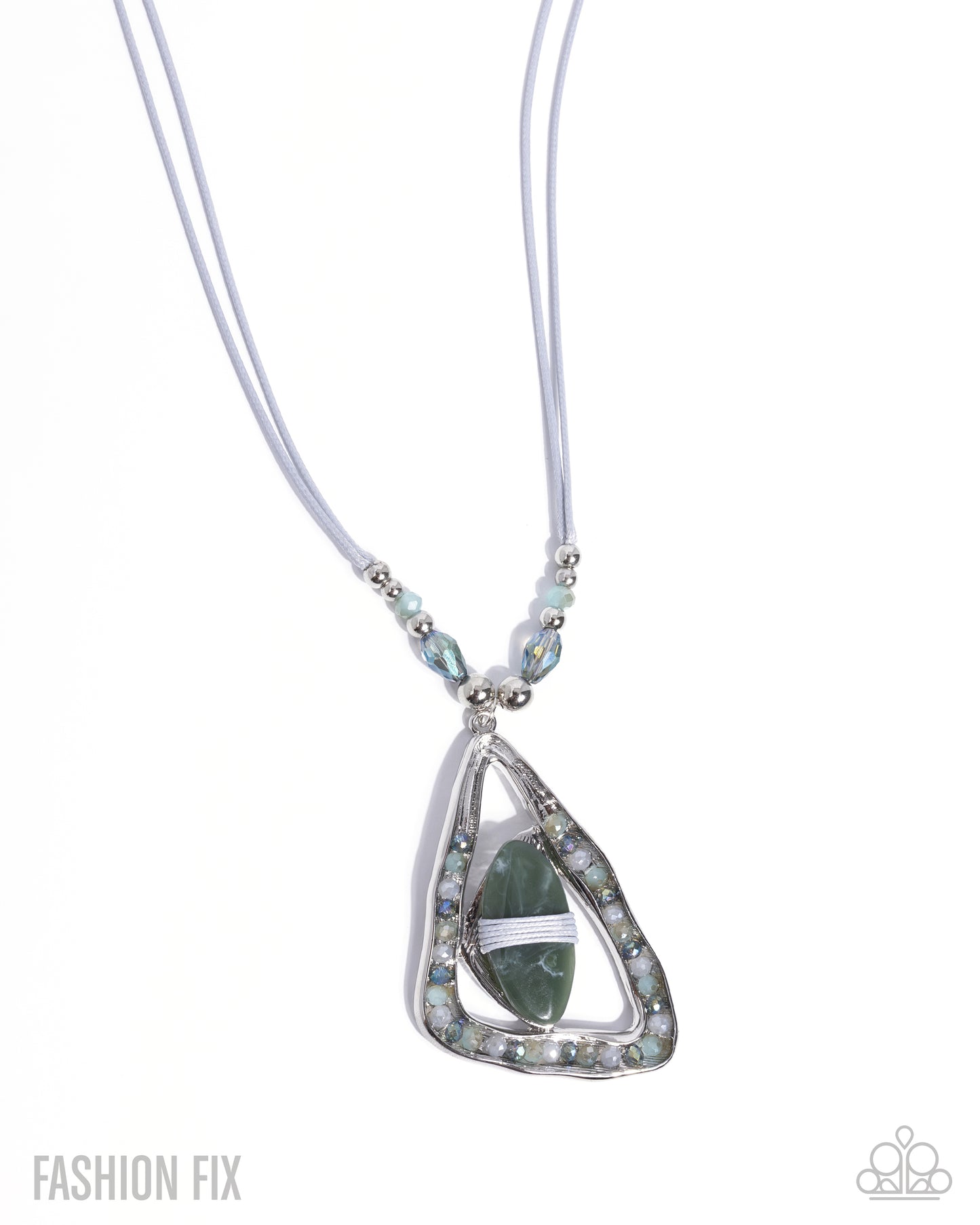 Paparazzi Coastal Bohemian - Multi Gray Cording, Green & UV Shimmery Bead Hammered Silver Pendant Necklace Santa Fe Fashion Fix March 2026