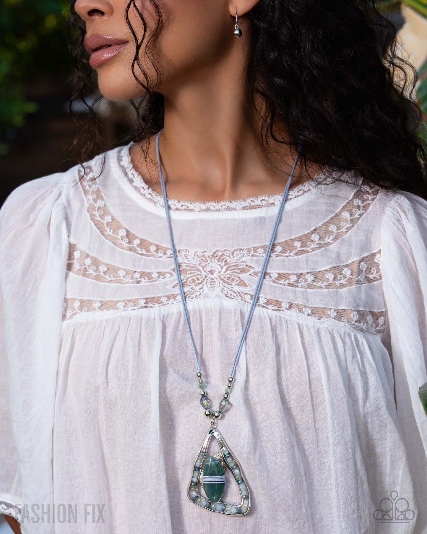 Paparazzi Coastal Bohemian - Multi Gray Cording, Green & UV Shimmery Bead Hammered Silver Pendant Necklace Santa Fe Fashion Fix March 2026