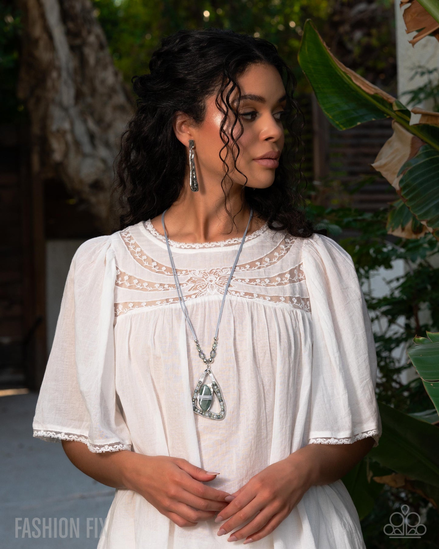 Paparazzi Coastal Bohemian - Multi Gray Cording, Green & UV Shimmery Bead Hammered Silver Pendant Necklace Santa Fe Fashion Fix March 2026