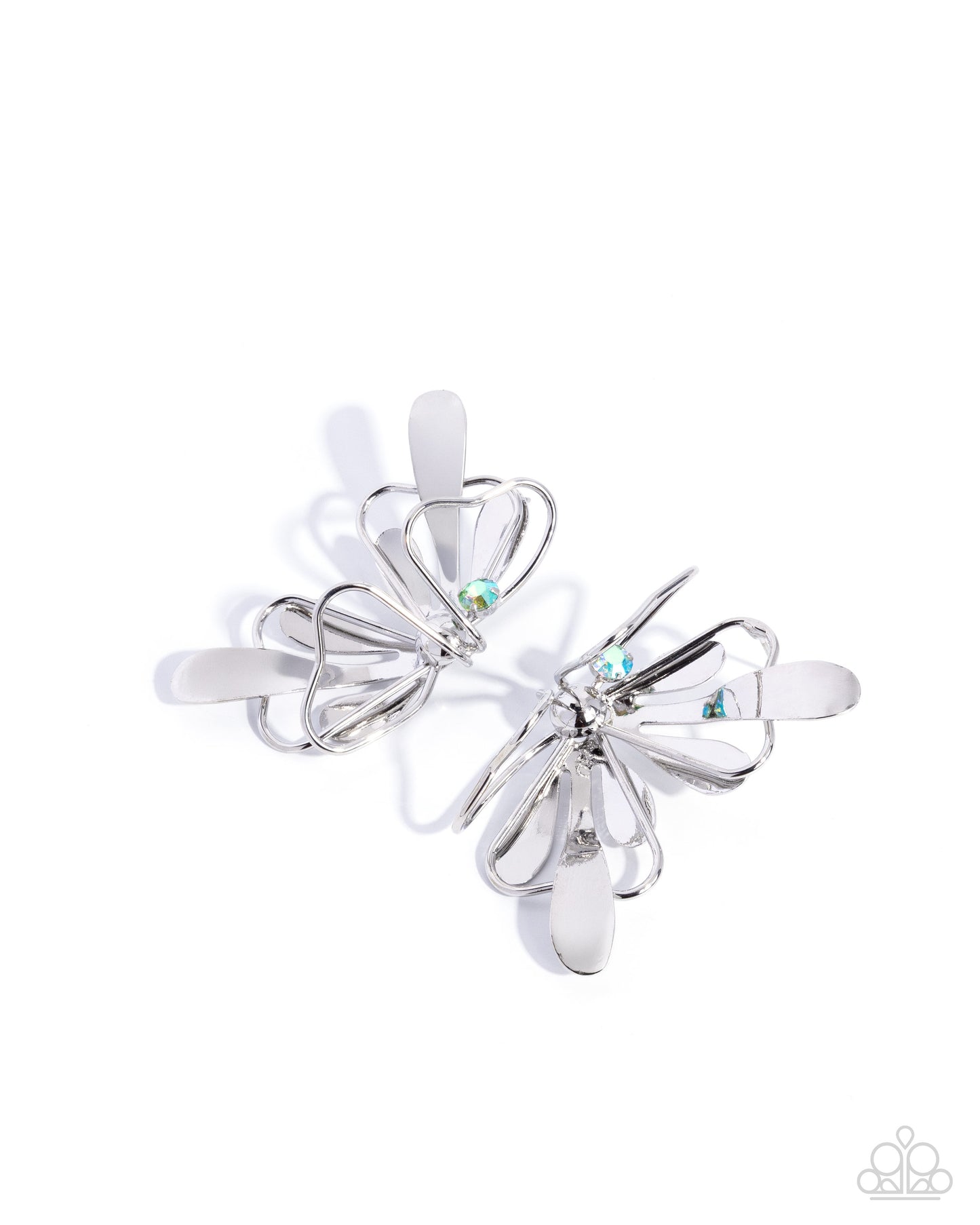 Paparazzi Breathtaking Bling - Multicolored Green Iridescent Gem Silver Butterfly Post Earring E3414