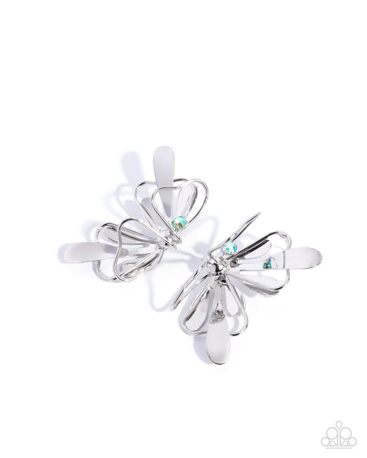 Paparazzi Breathtaking Bling - Multicolored Green Iridescent Gem Silver Butterfly Post Earring E3414