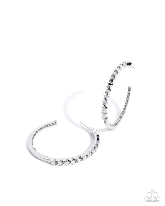 Paparazzi Patriotic Passage - Silver Star 1 3/4 Inch Hoop Earring