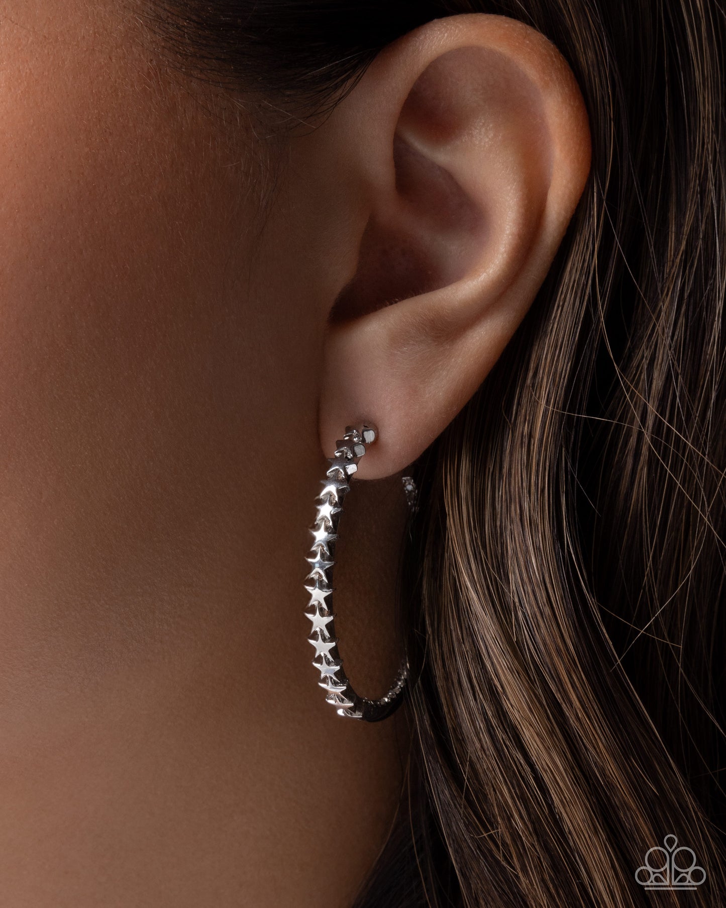 Paparazzi Patriotic Passage - Silver Star 1 3/4 Inch Hoop Earring