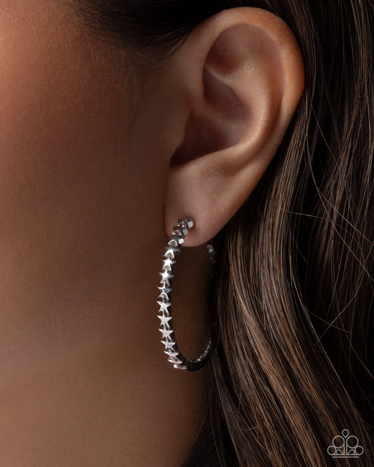 Paparazzi Patriotic Passage - Silver Star 1 3/4 Inch Hoop Earring