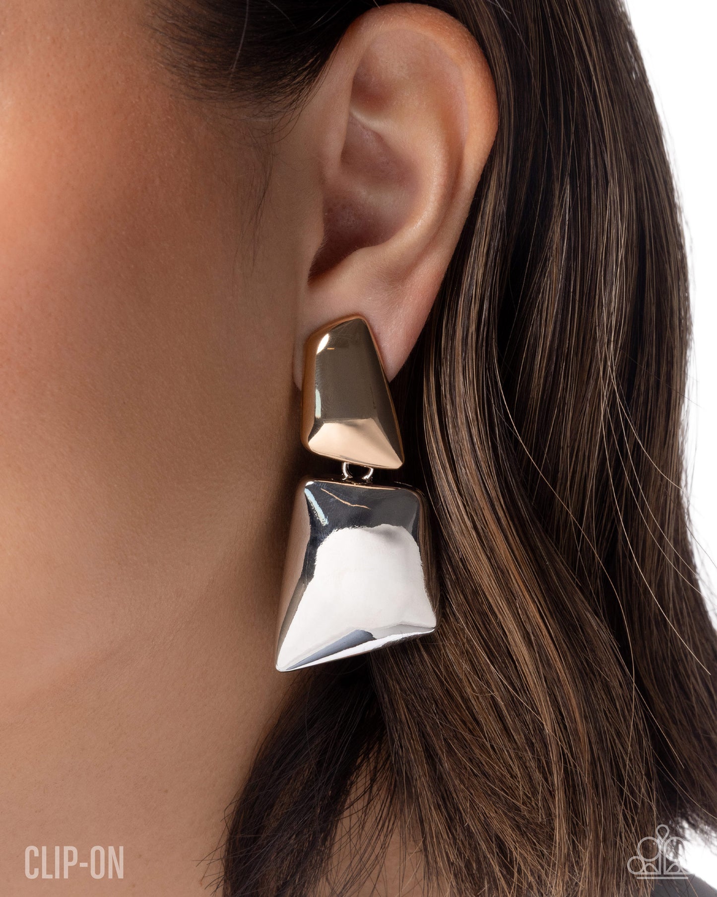 Paparazzi Polished Pedigree - Multi Gold & Silver High Sheen Clip-On Earring E3350