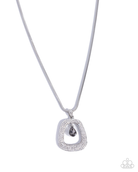Paparazzi Scattered Spell - Silver Smoky Gem White Rhinestone Pendant Necklace