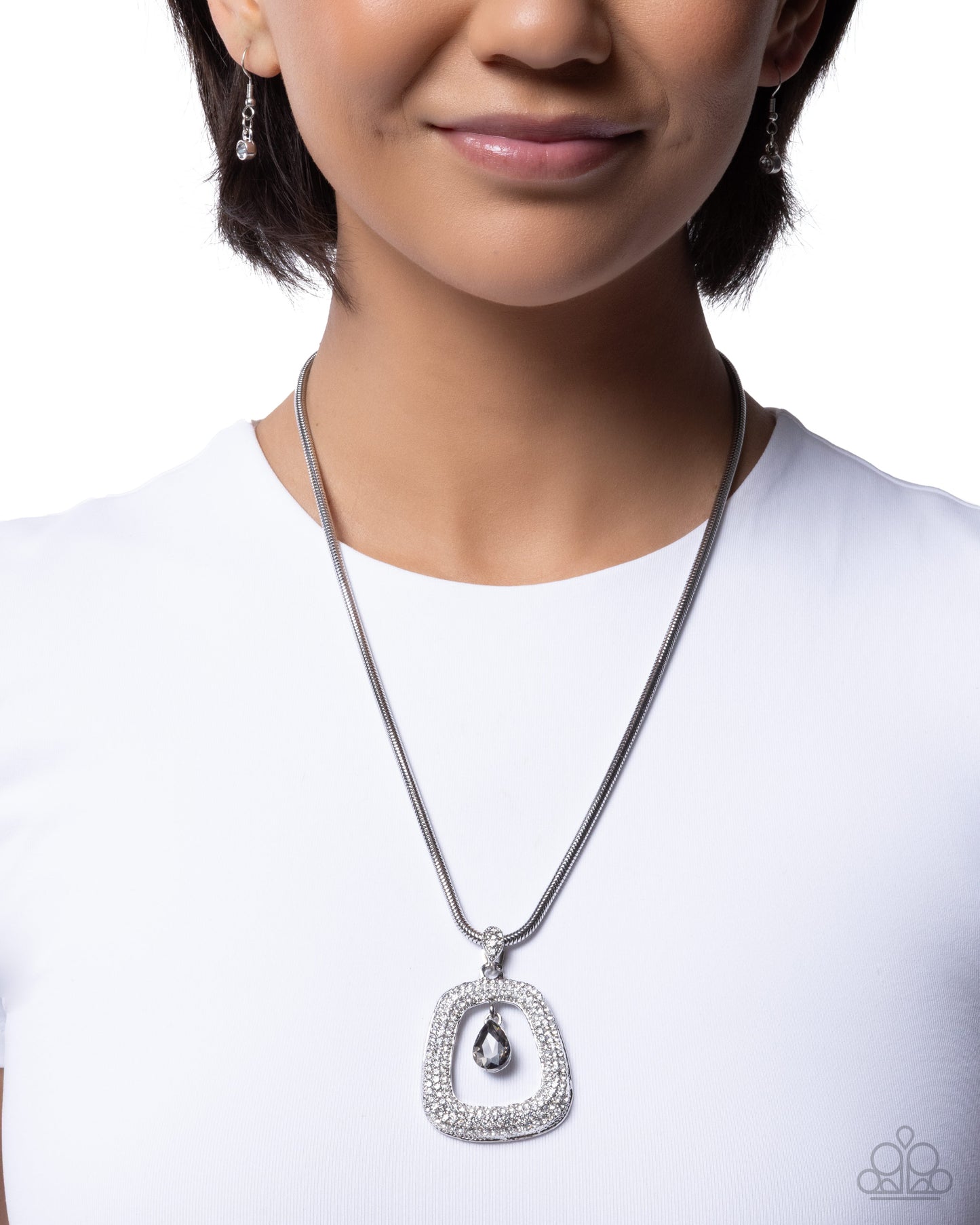 Paparazzi Scattered Spell - Silver Smoky Gem White Rhinestone Pendant Necklace