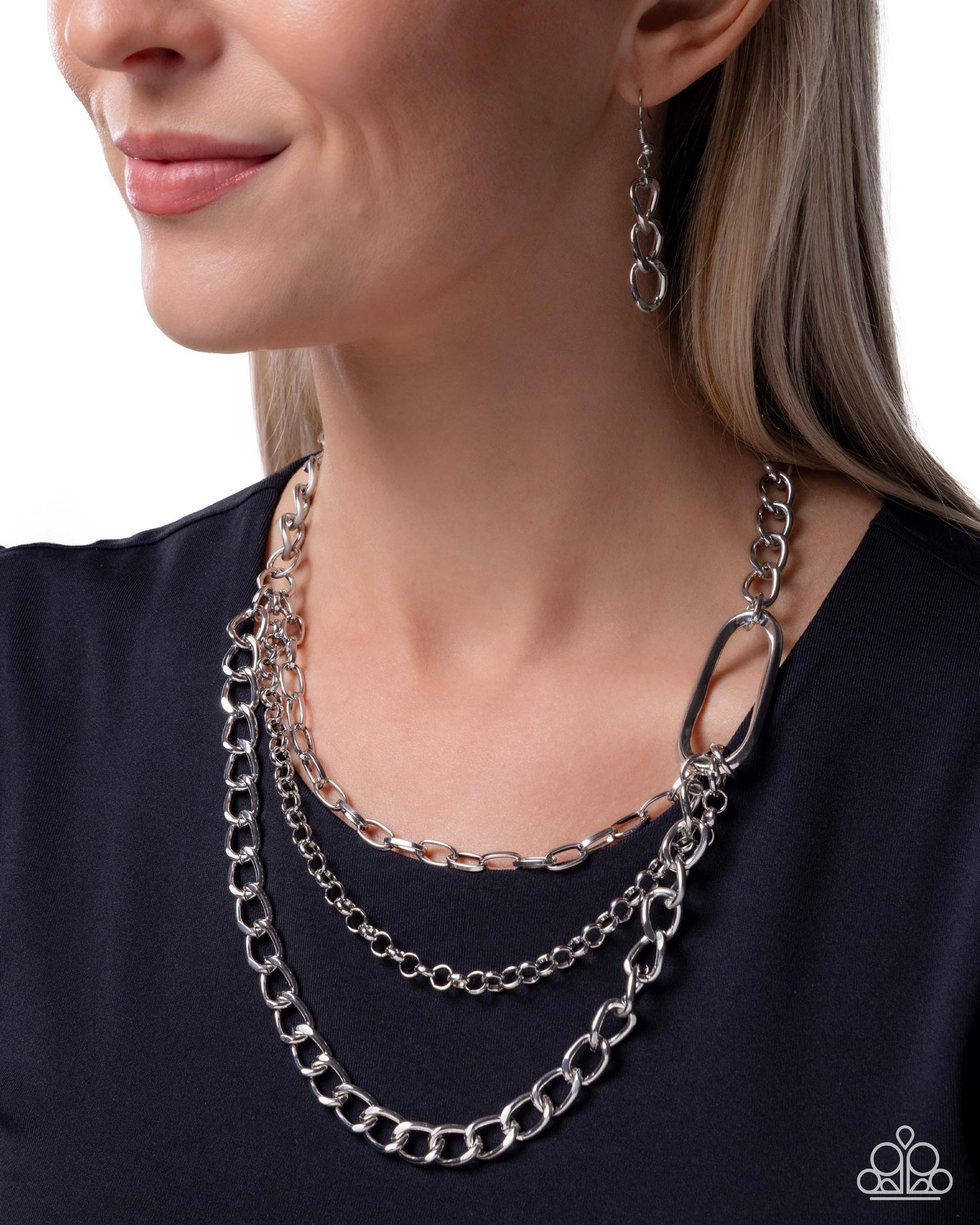 Paparazzi Reflective Renegade - Silver Layered Chain Necklace N3799