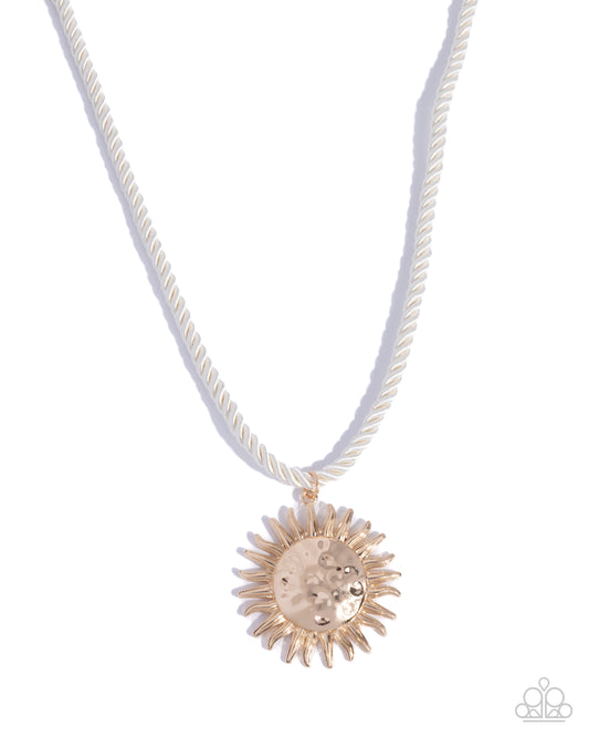 Paparazzi Seize the Sun - Gold Sun Pendant Ivory Rope Cord Nautical Necklace N3997