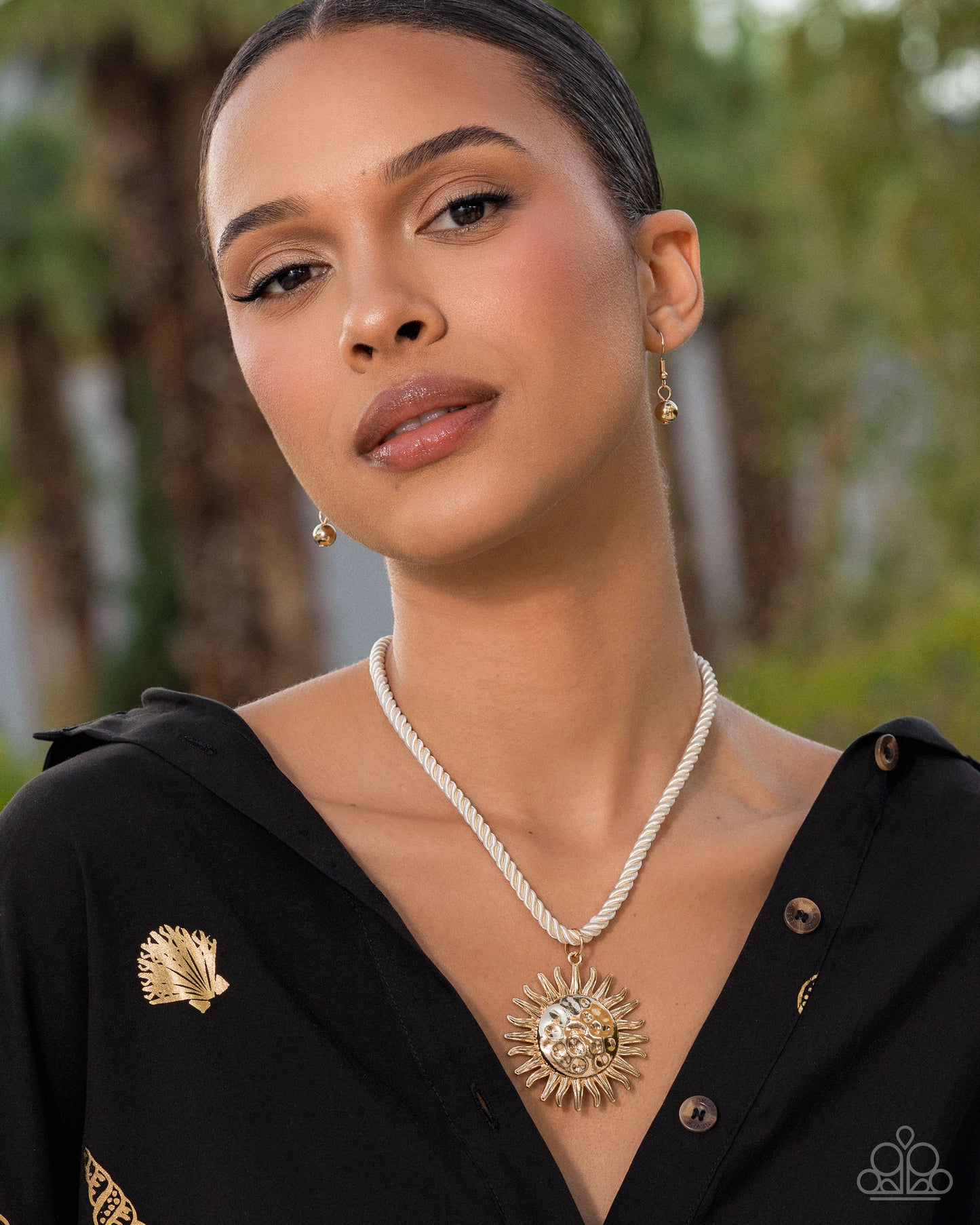Paparazzi Seize the Sun - Gold Sun Pendant Ivory Rope Cord Nautical Necklace