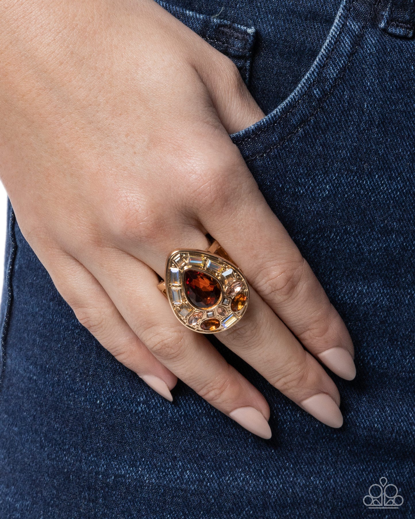 Paparazzi Polished Petition - Brown Topaz, Champagne Gem Gold Ring R1347