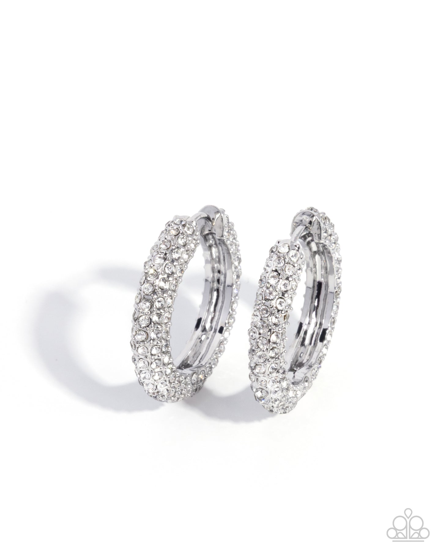 Paparazzi Commanding Chic - White Rhinestone 1 Inch Hoop E3441