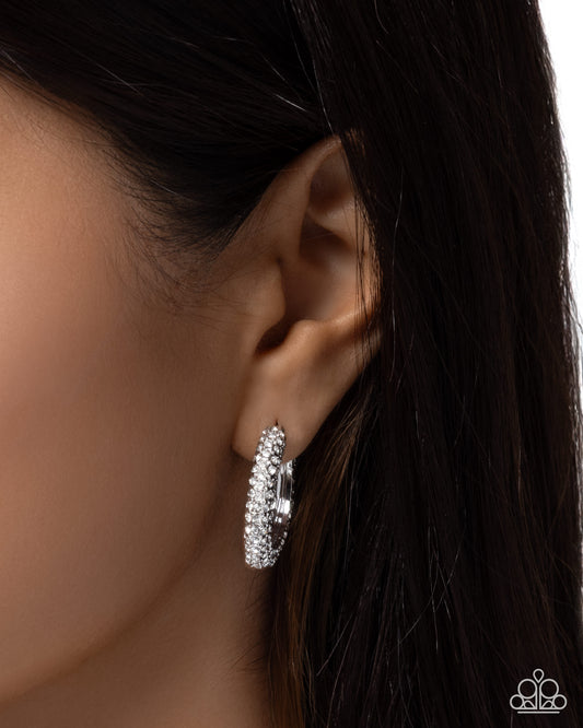 Paparazzi Commanding Chic - White Rhinestone 1 Inch Hoop E3441