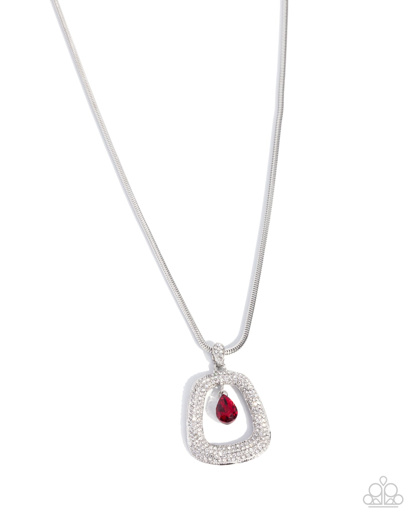 Paparazzi Scattered Spell - Red Teardrop Gem & White Rhinestone Silver Necklace N2176