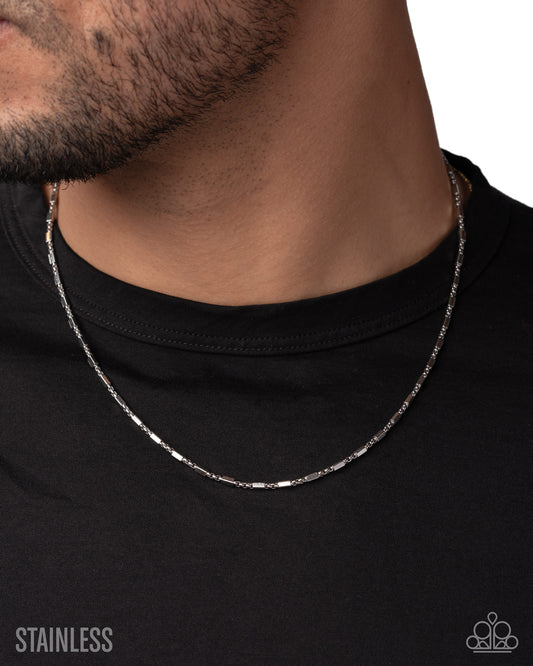 Paparazzi Strategic Sheen - Silver Stainless Steel Urban Men's Necklace N3917