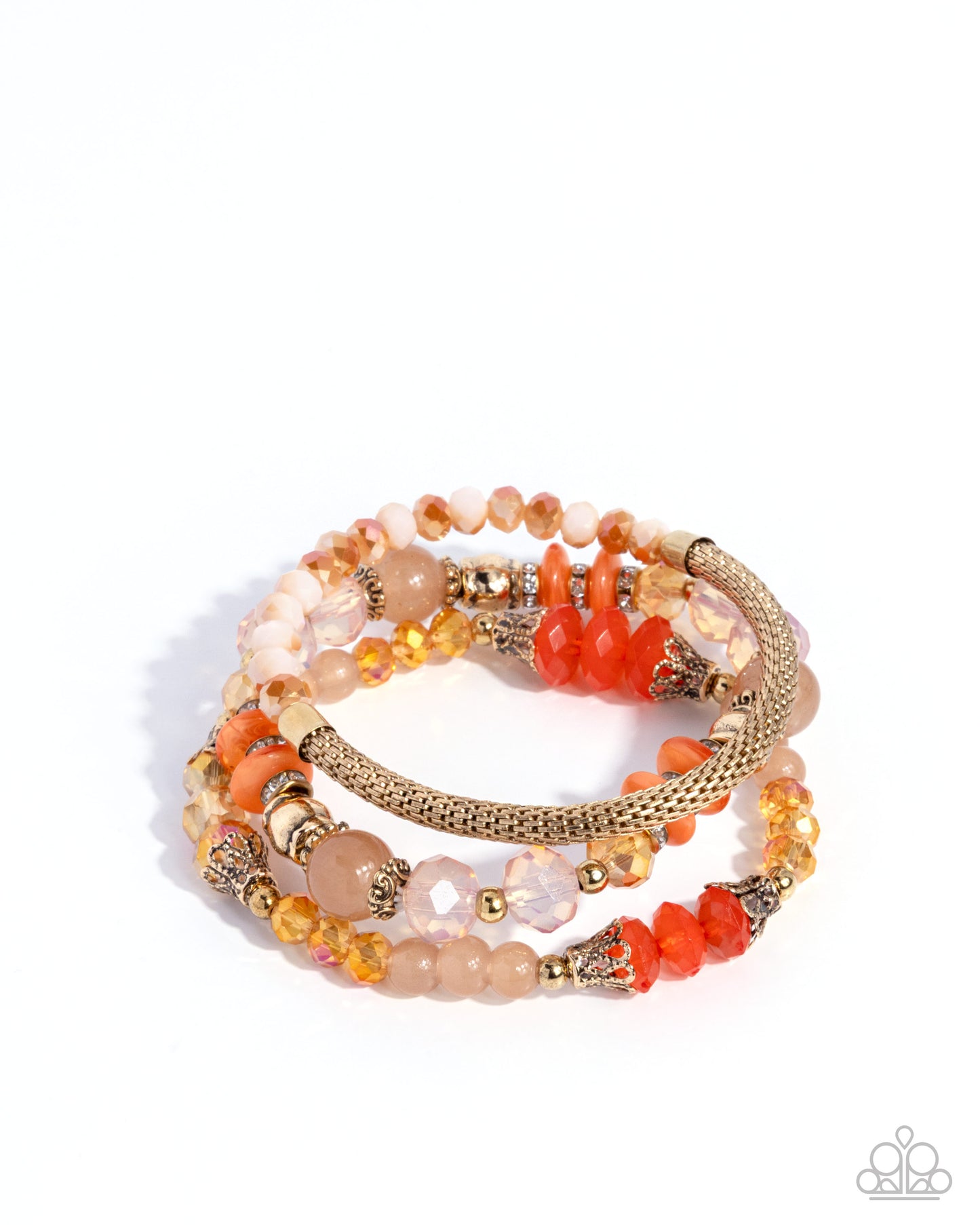 Paparazzi Smooth Scope - Orange Brandied Melon, Peach Pink & Antiqued Gold Set Of 3 Stretch Bracelets B2649