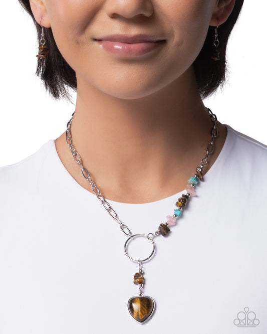Paparazzi Swooning Sashay - Brown Tiger's Eye Stone Heart Necklace N3496