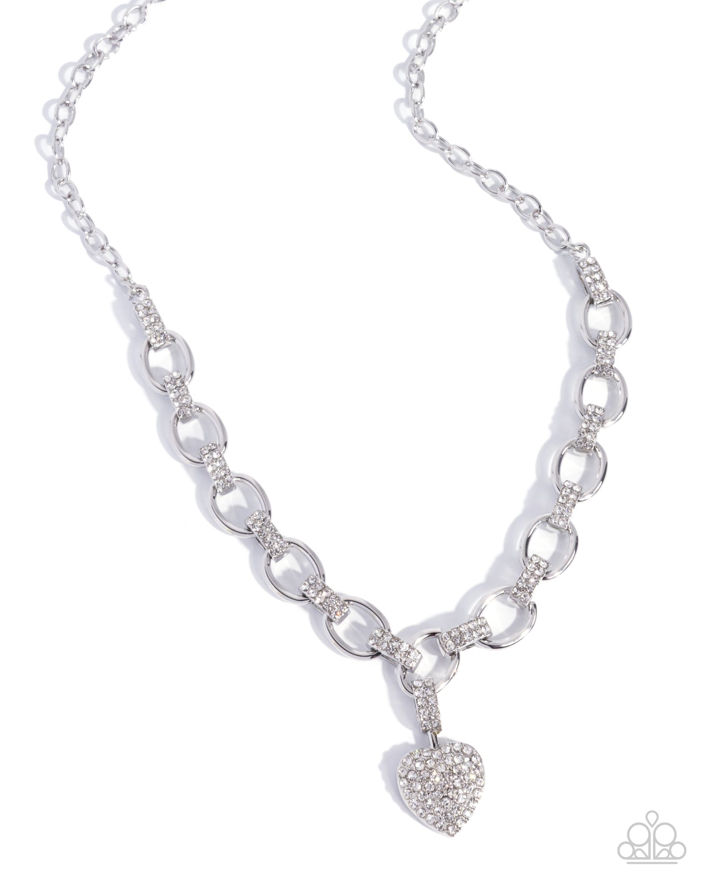 Paparazzi Sweetheart Swoon - White Rhinestone Heart Silver Heart Necklace N1530