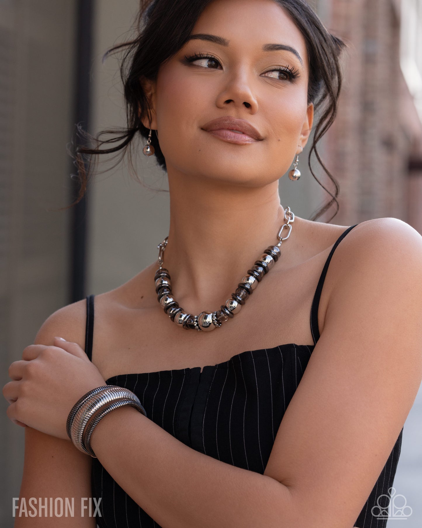Paparazzi Tactile Takedown - Silver & Gunmetal Flexible Cuff Bracelet Magnificent Musings August 2026 Fashion Fix