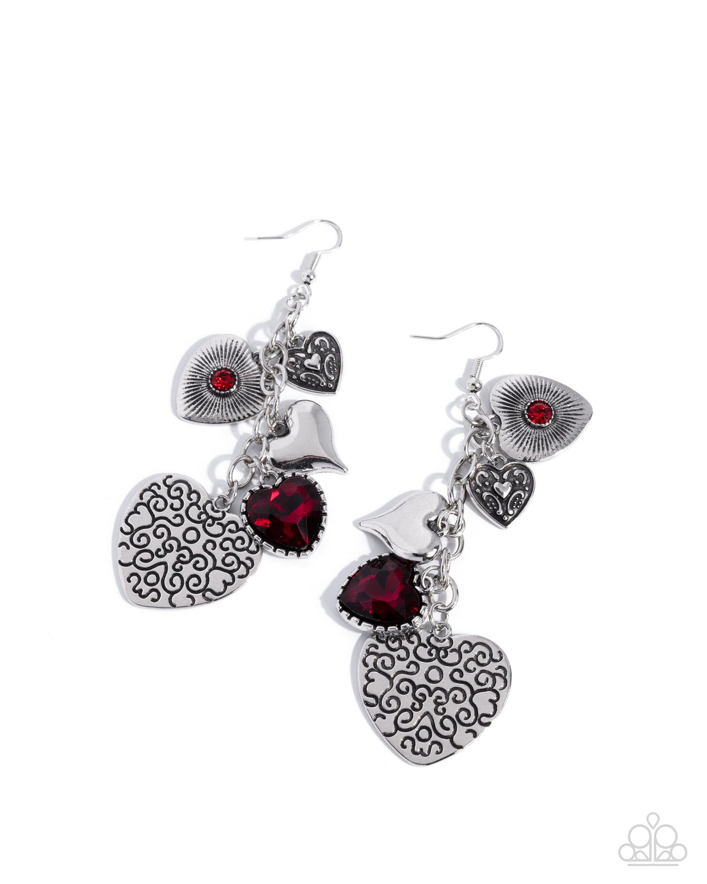 Paparazzi Courting Favor - Red & Silver Heart Dangle Earrings E3383