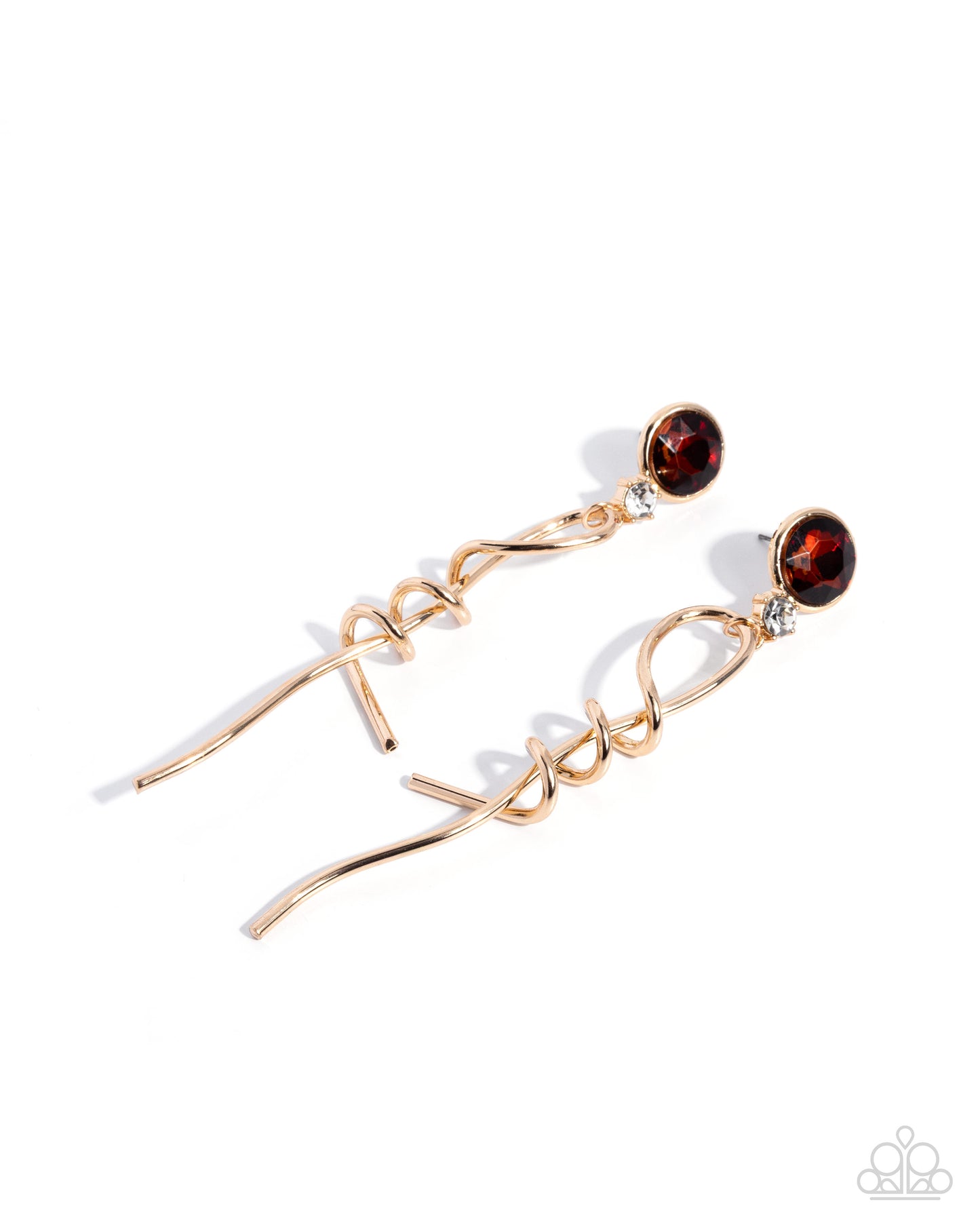 Paparazzi Pretty Pirouette - Brown Topaz Gem Gold Elongated Earring E3429