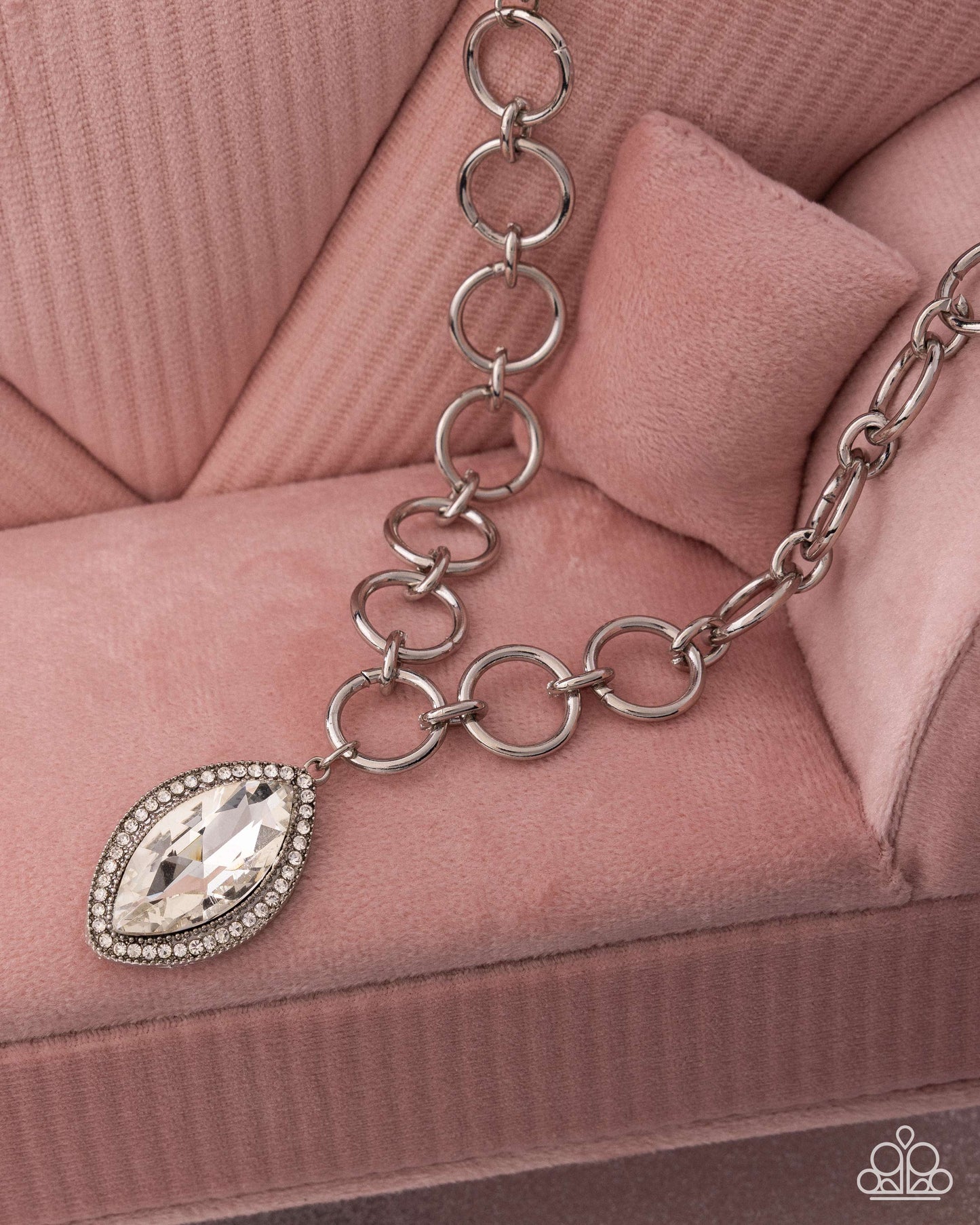 Paparazzi Sophisticated Sheen - White Gem Silver Rings & Snake Chain Pendant Necklace N3948