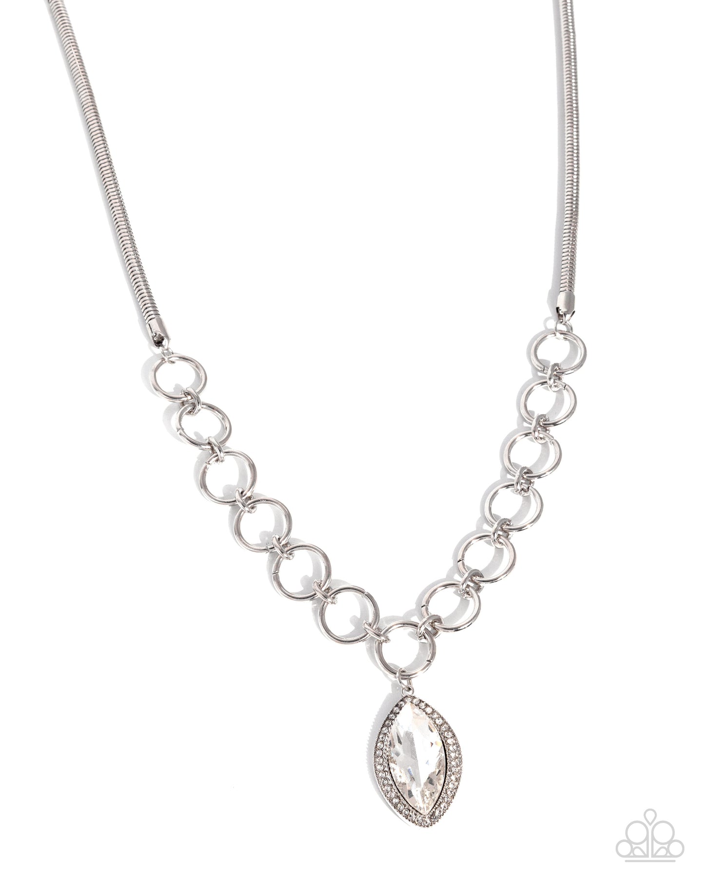 Paparazzi Sophisticated Sheen - White Gem Silver Rings & Snake Chain Pendant Necklace N3948
