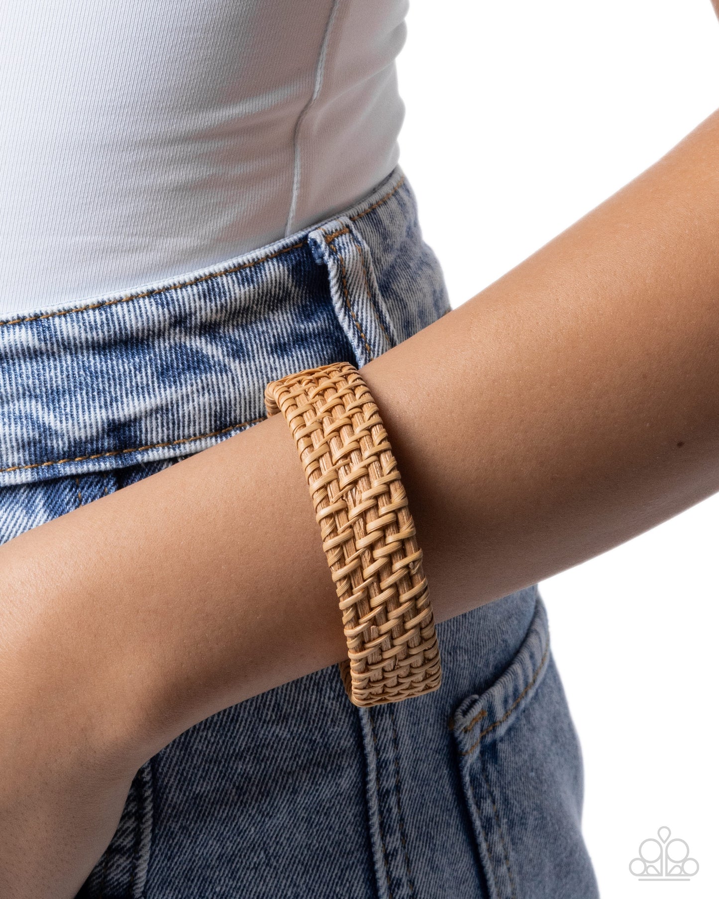 Paparazzi Woven Worth - Brown Handwoven Natural Light Brown Rattan Bangle Bracelet Empower Me Pink 2026 Exclusive B2632