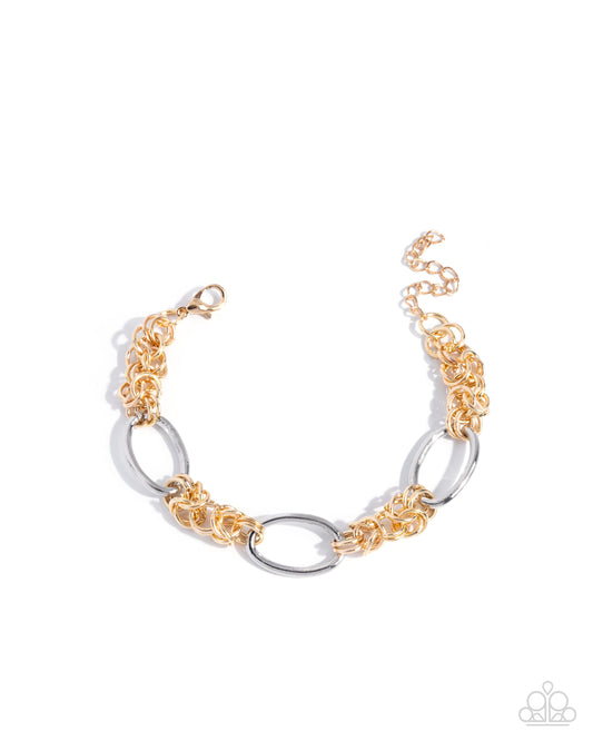 Paparazzi Mismatched Monument - Multi Metal Gold & Silver Link Bracelet B1115