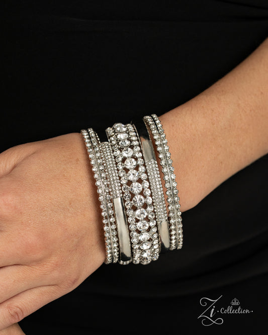 Paparazzi Dynamic Debut - White Rhinestone, Gem Set Of 5 Bangle Bracelets 2026 Zi Collection