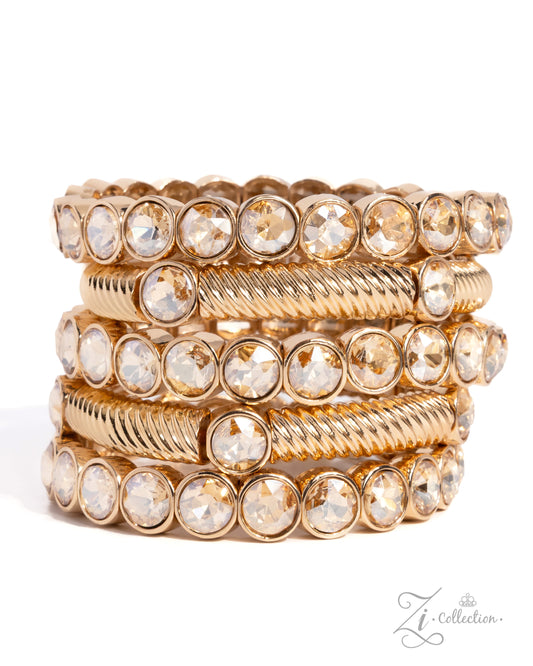Paparazzi Resplendent Renegade - Gold & Champagne Gem Set Of 5 Bracelets 2026 Zi Collection