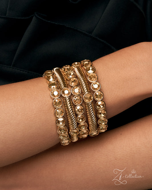 Paparazzi Resplendent Renegade - Gold & Champagne Gem Set Of 5 Bracelets 2026 Zi Collection