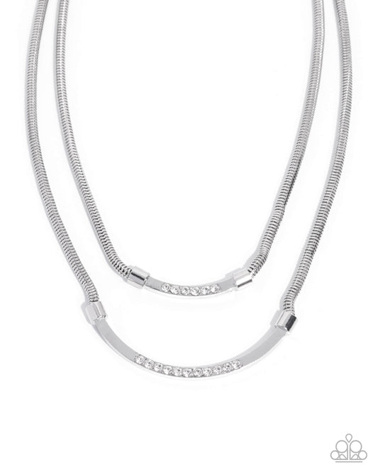 Paparazzi Radiant Ratio - White Rhinestone Silver Layered Necklace N0802