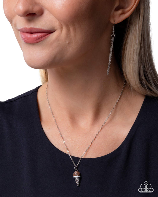 Paparazzi We All Scream For Ice Cream - Multi Brown Chocolate Ice Cream Scoop Necklace N4062