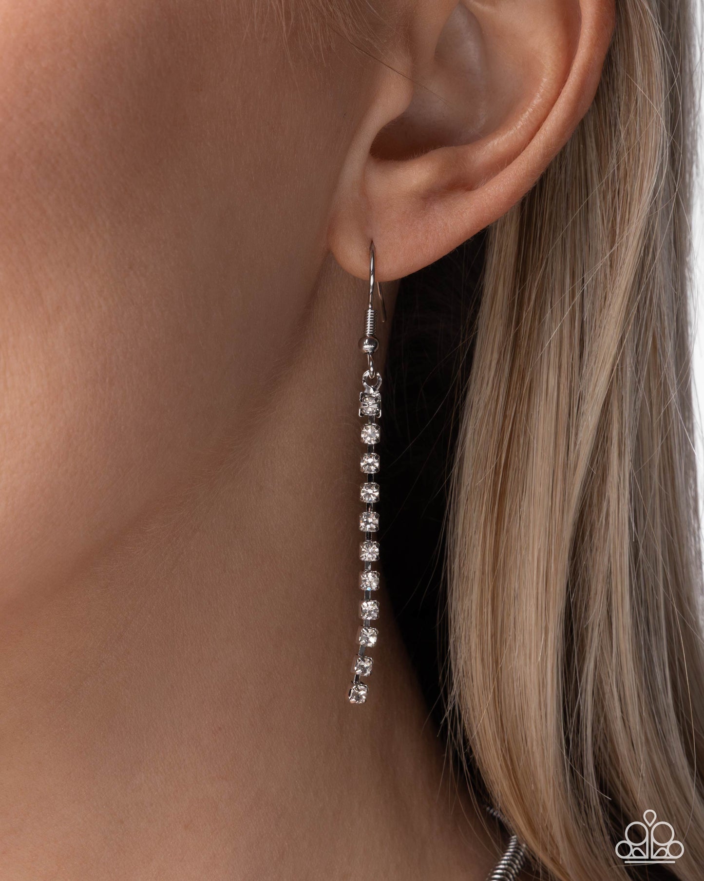 Paparazzi Classical Movement - White Gem & Silver Serpentine Chain Fringe Necklace