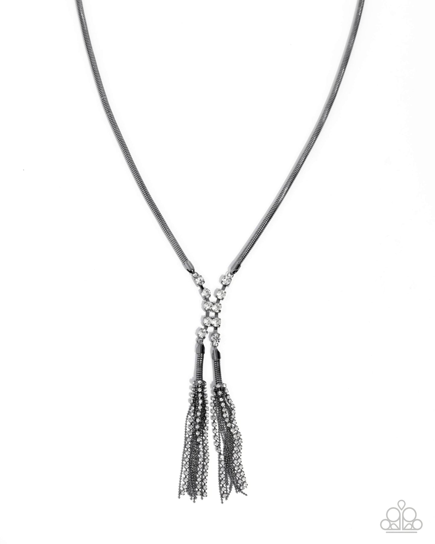 Paparazzi Classical Movement - Black Gunmetal Snake Chain & White Gem Fringe Necklace
