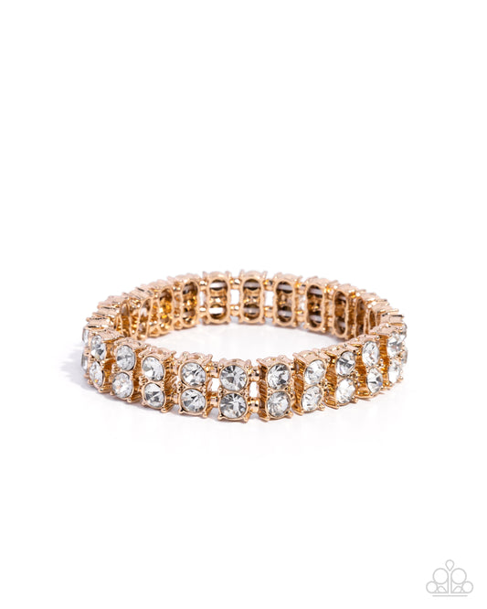 Paparazzi Courtesy Chic - Gold & White Gem Stretch Bracelet