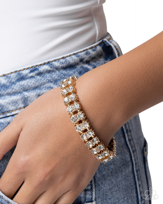 Paparazzi Courtesy Chic - Gold & White Gem Stretch Bracelet