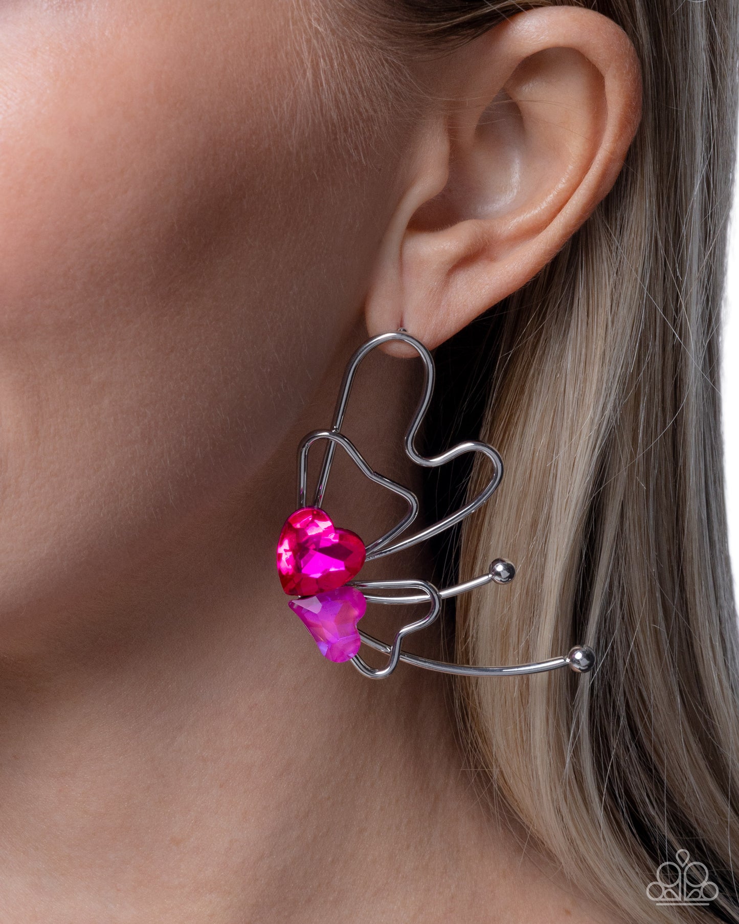 Paparazzi Aerial Artistry - Pink Heart Gem Silver Butterfly Earring