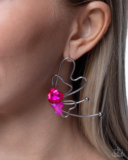 Paparazzi Aerial Artistry - Pink Heart Gem Silver Butterfly Earring