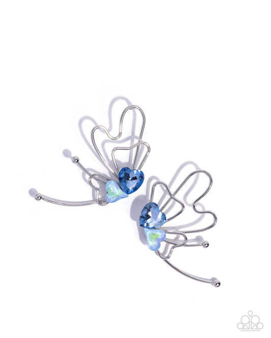 Paparazzi Aerial Artistry - Blue Heart Gem Silver Butterfly Earring
