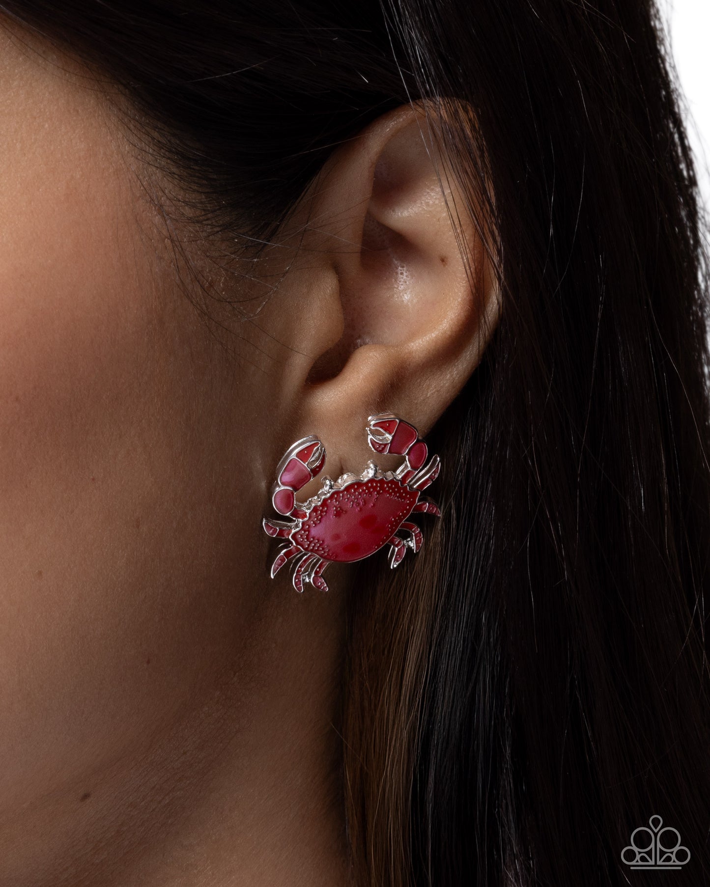 Paparazzi Crab Chic - Red Painted Silver Crab Beach Style Post Earring