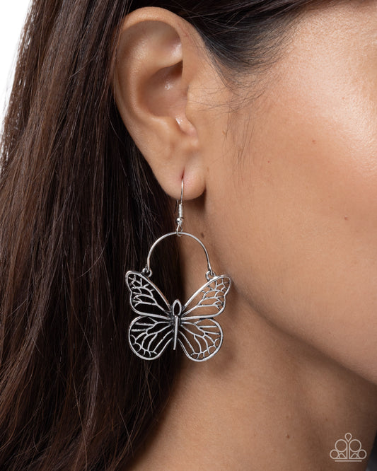Paparazzi Aerial Arrival - Silver Butterfly Earring E0895