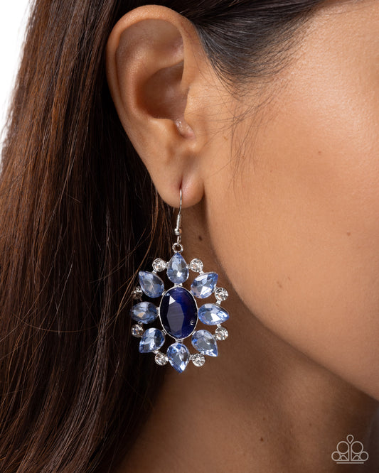 Paparazzi Impressive Array - Blue & Dark Blue Gem Floral Earring