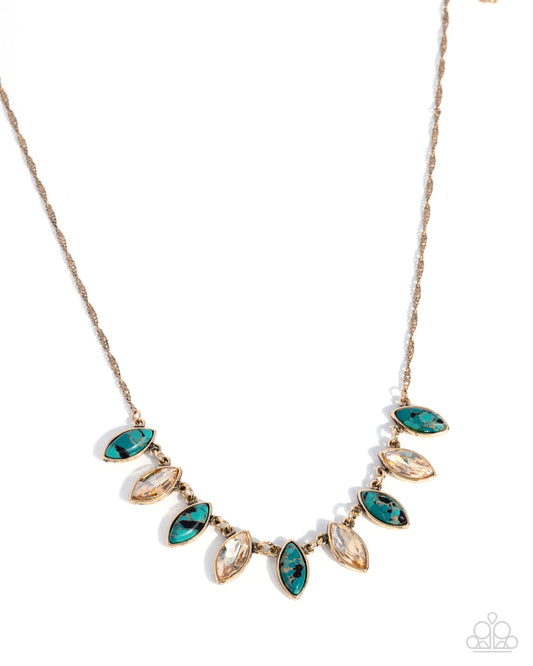 Paparazzi Marquise Makeover - Green Marbled Stone Antiqued Gold Singapore Chain Necklace N4079