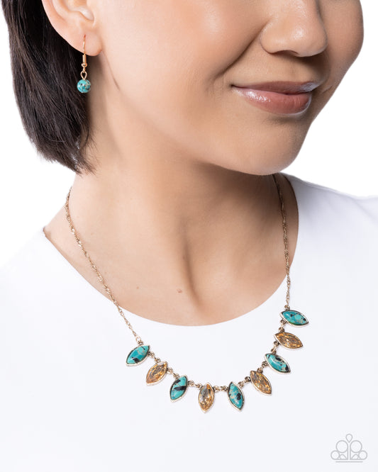 Paparazzi Marquise Makeover - Green Marbled Stone Antiqued Gold Singapore Chain Necklace N4079